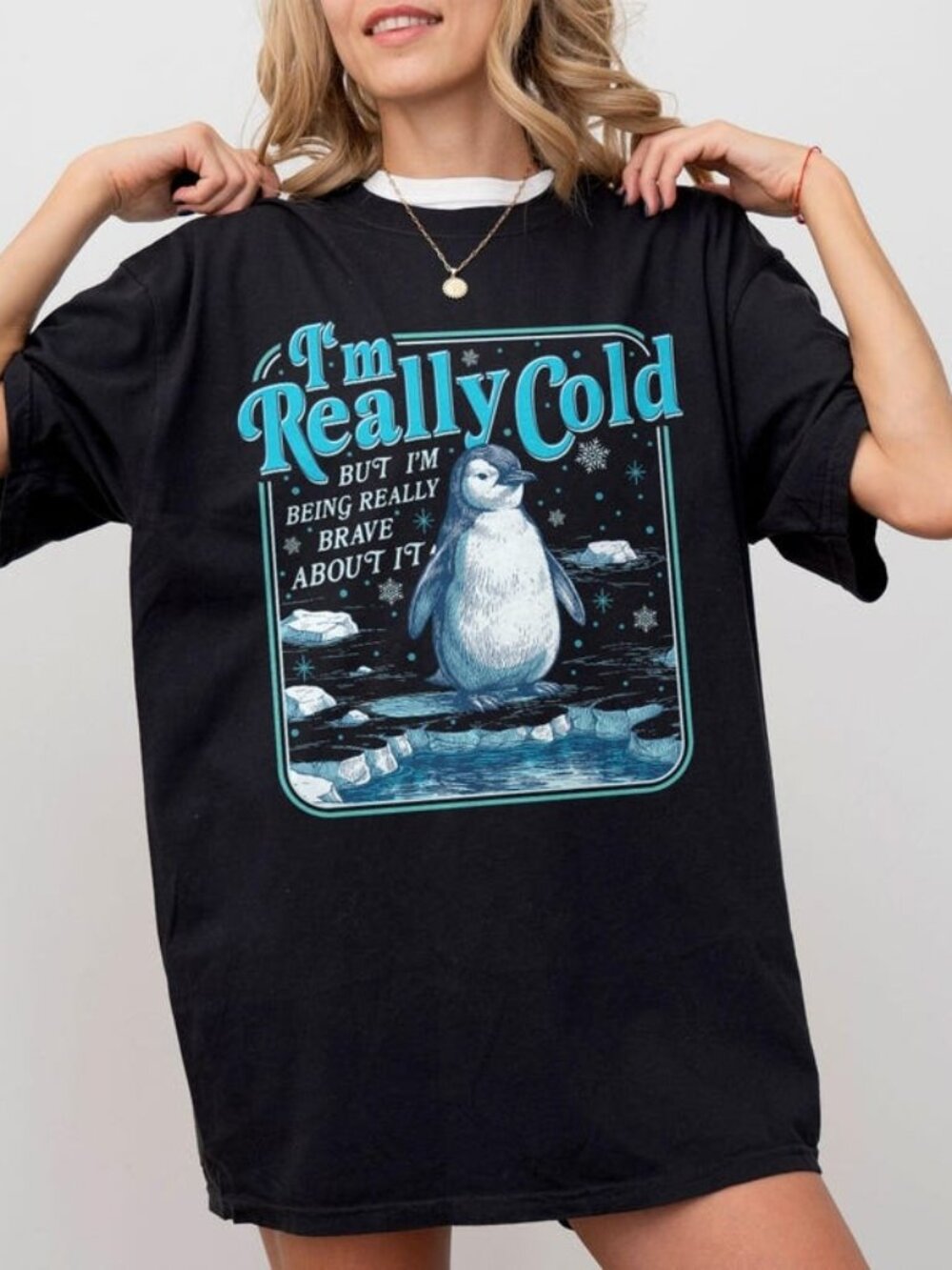 Lone Winter Penguin T-shirt, Funny “I’m Really Cold” Meme Tee